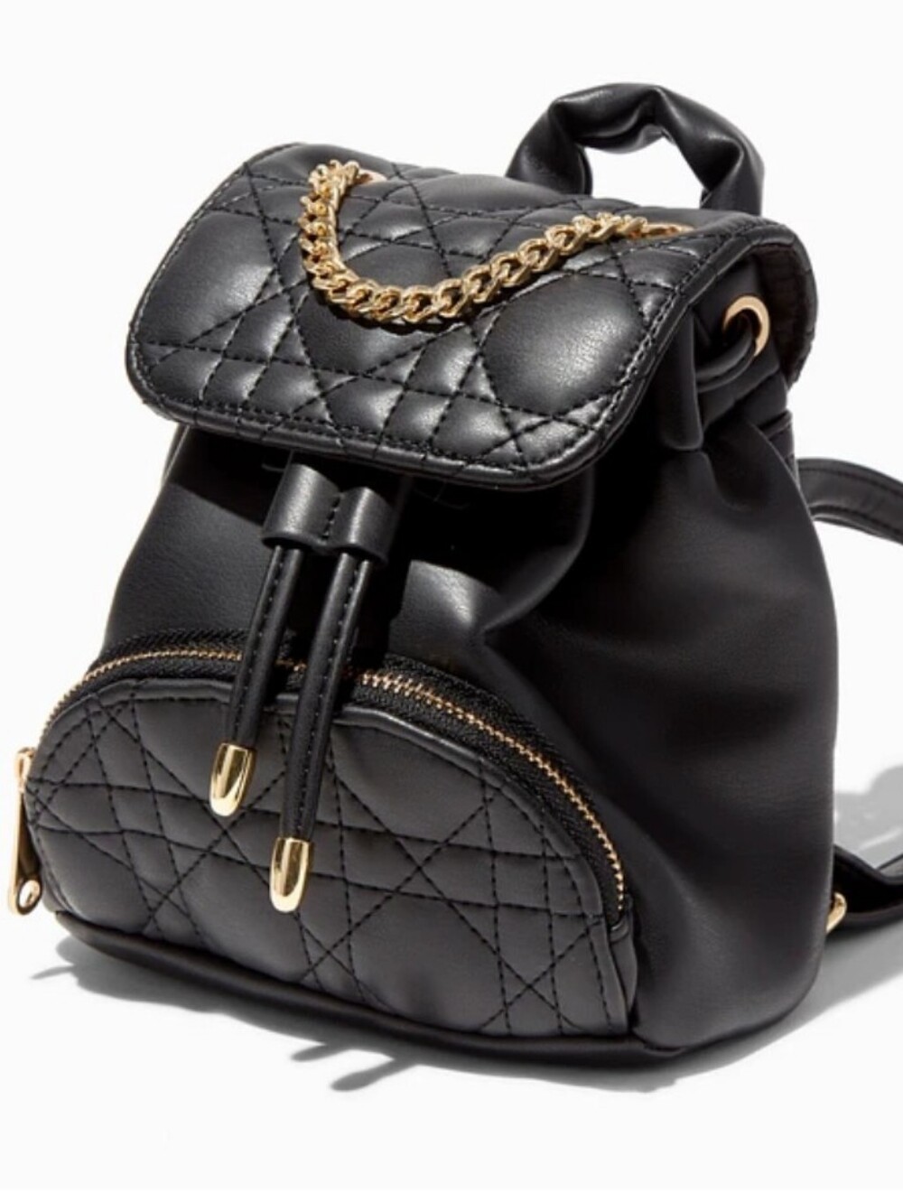 Claire's,Faux Leather,Black Quilted Mini Backpack with Gold Chain Accent